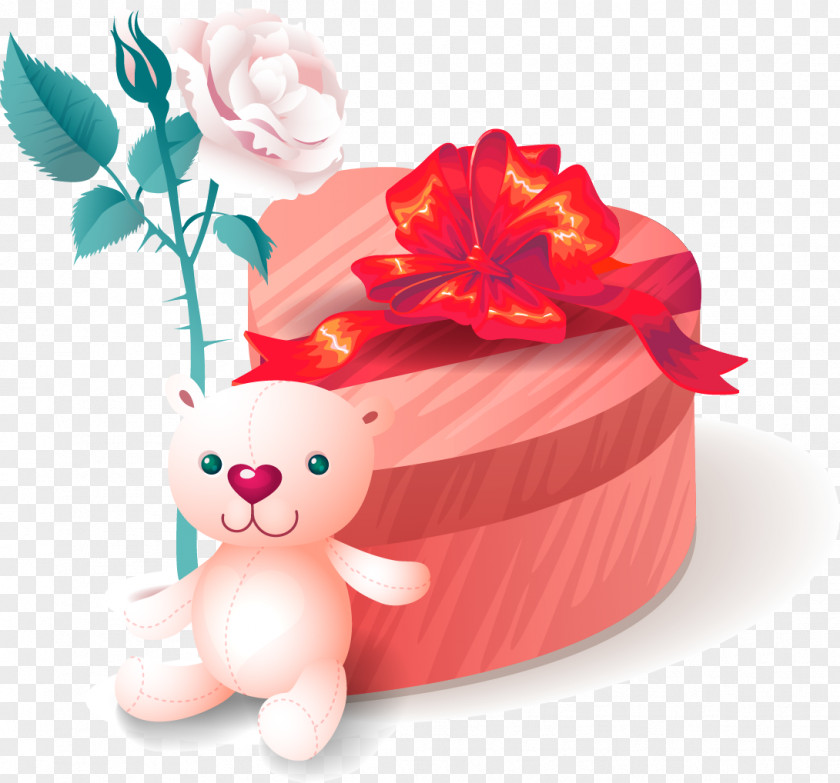 Vector Christmas Gift Box Valentine Bear Rose Valentine's Day Greeting & Note Cards Clip Art PNG