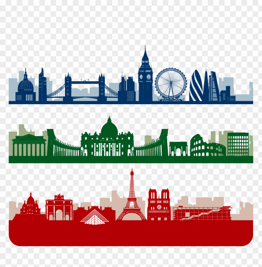 Vector Travel Landmarks Paris London Skyline Silhouette PNG