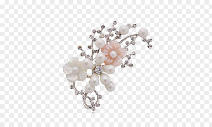Pearl Shell Flower Brooch PNG
