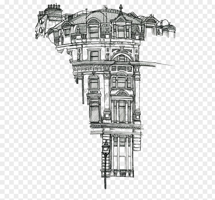 Retro Building Architectural Drawing Architecture Behance Sketch PNG