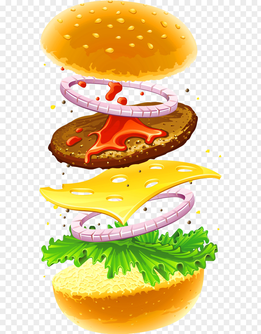 Yellow Simple Burger Decoration Pattern Hamburger Veggie Fast Food Cheeseburger French Fries PNG