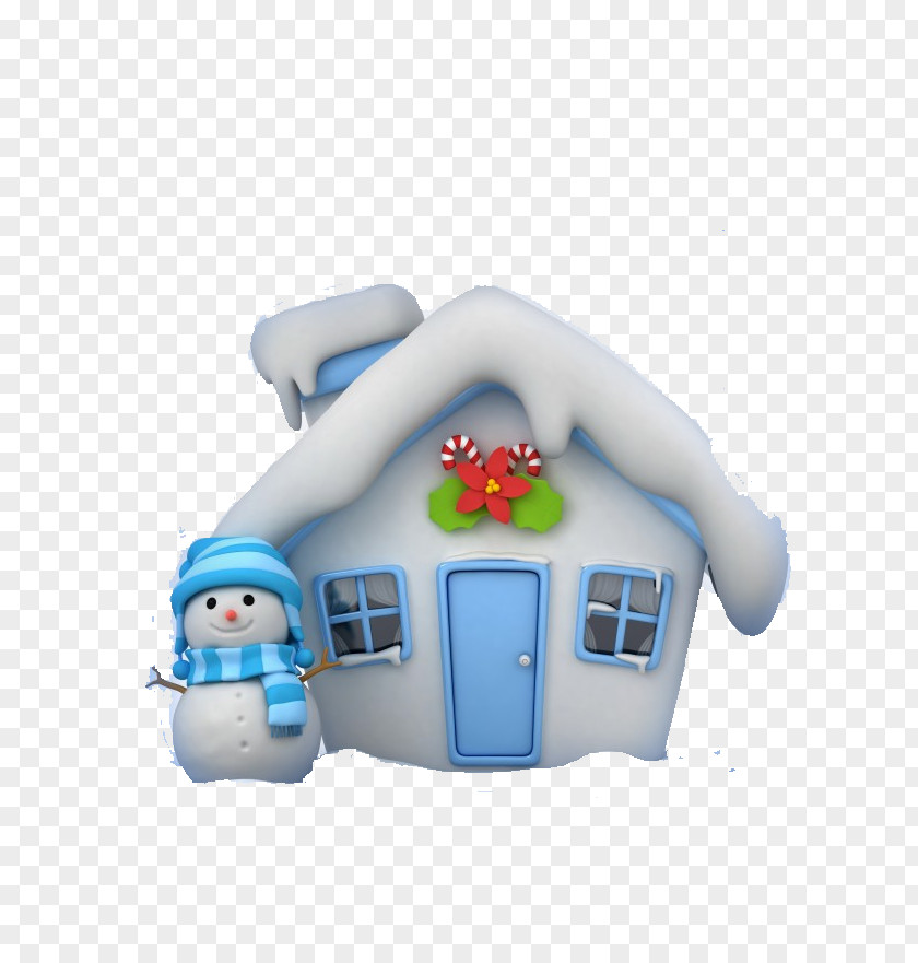 3D Christmas Snowman Photography House Illustration PNG