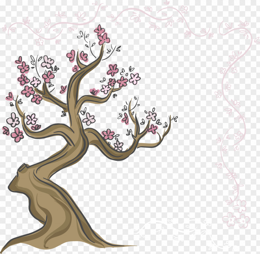 Hand-drawn Elements Of Japanese Cherry Trees Drawing Euclidean Vector Tree Blossom PNG