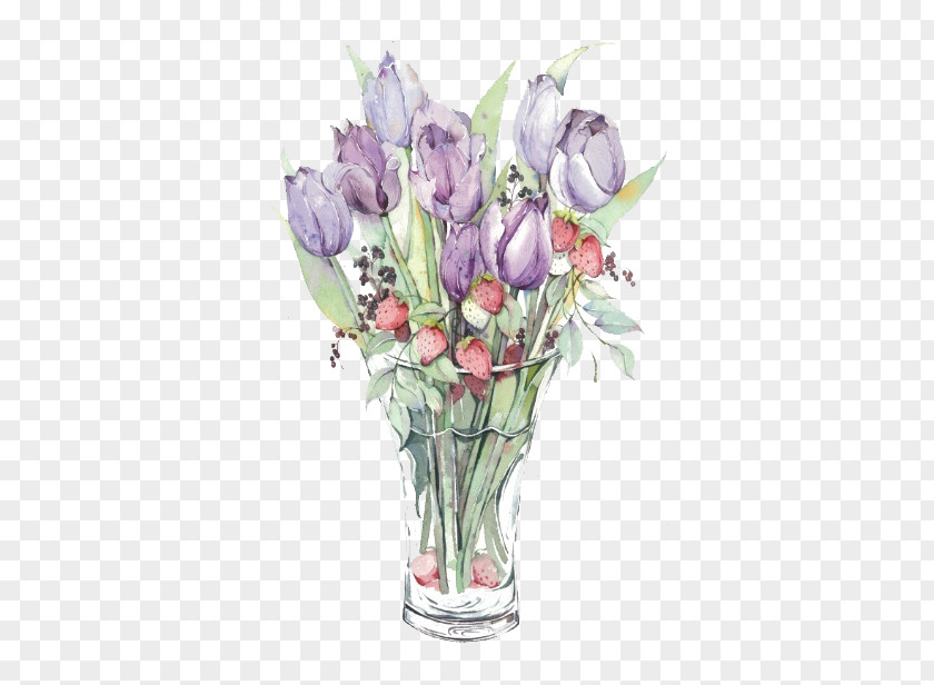 Purple Tulips Floral Design Tulip Vase PNG