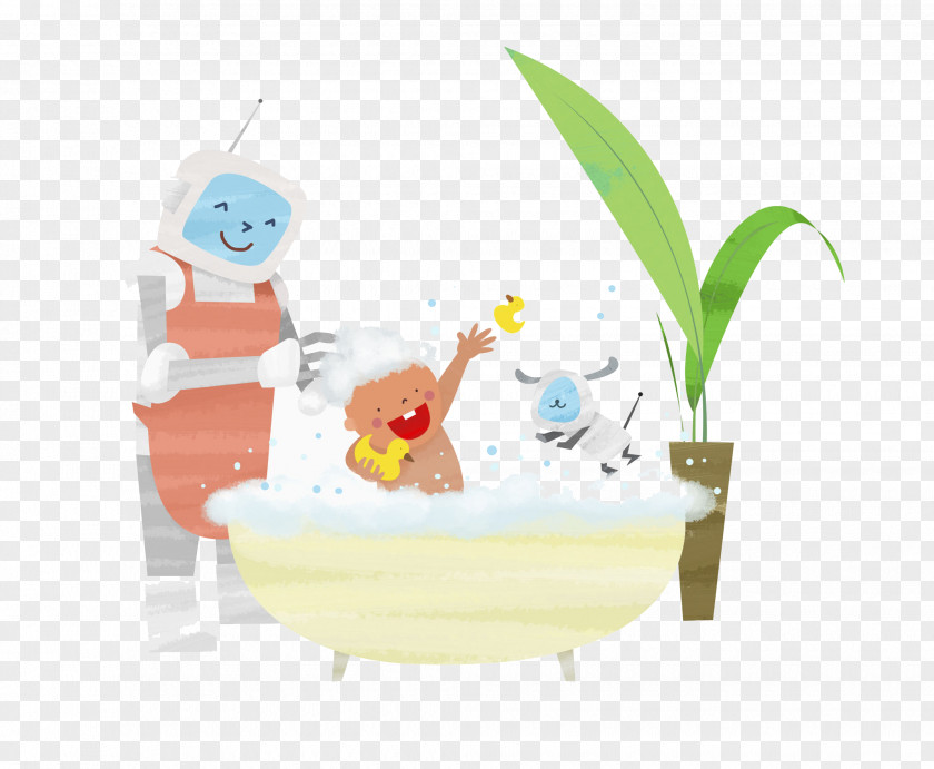 The Robot Takes A Bath For Child Bathing Bathtub PNG