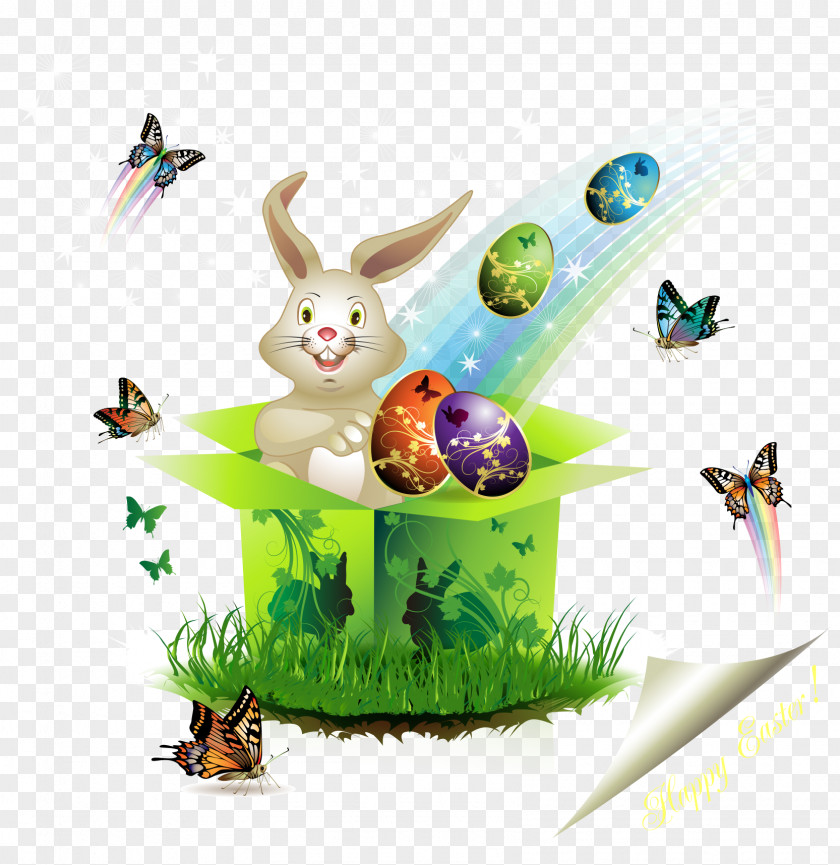 Rabbit Gift Card Vector Butterfly Easter Egg Clip Art PNG