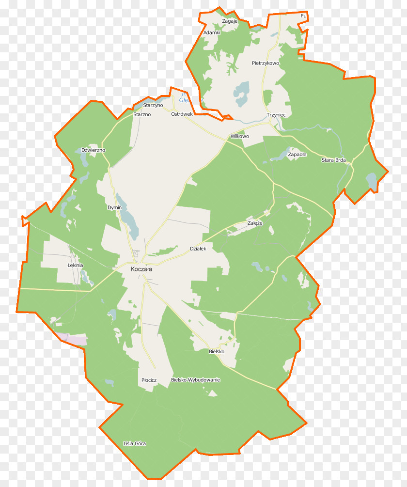 Map Koczała Zagaje, Pomeranian Voivodeship Dymin, Dymno PNG