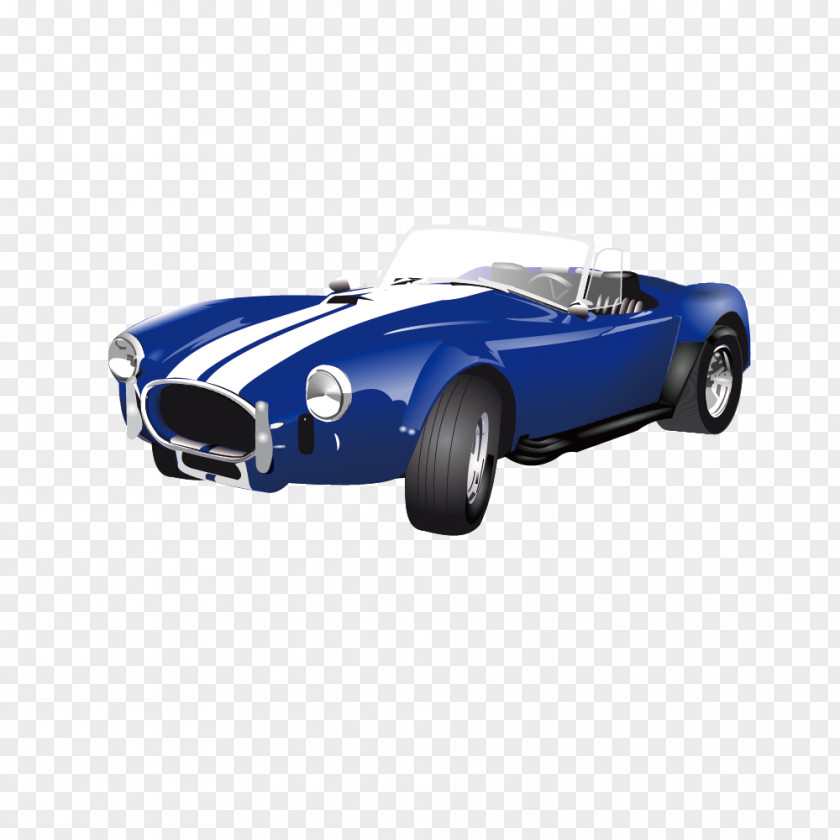 Vector Retro Classic White Stripes Blue Sports Car Tesla Roadster Luxury Vehicle PNG