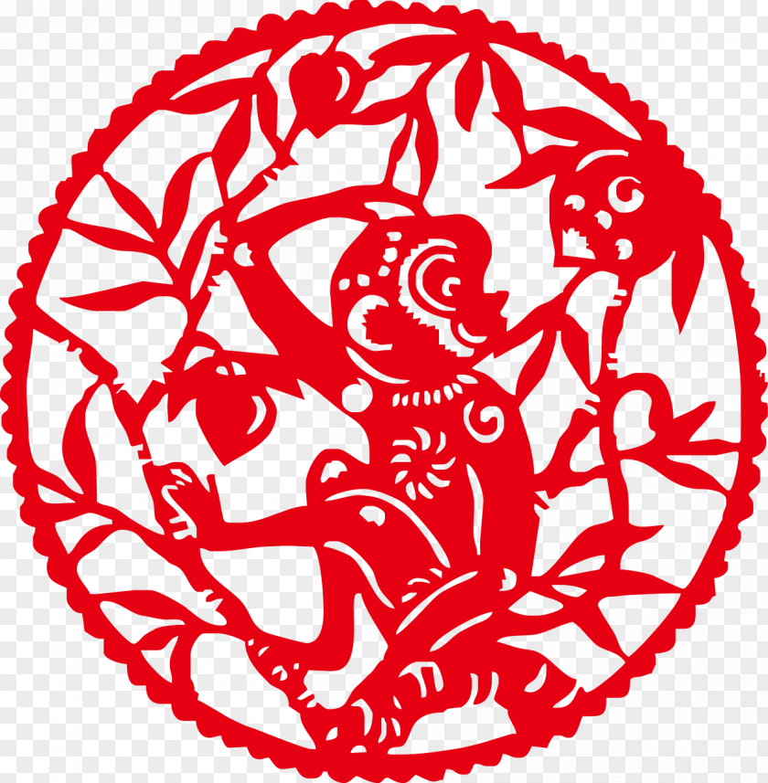 2016 Monkey Paper-cut Papercutting Chinese New Year Clip Art PNG