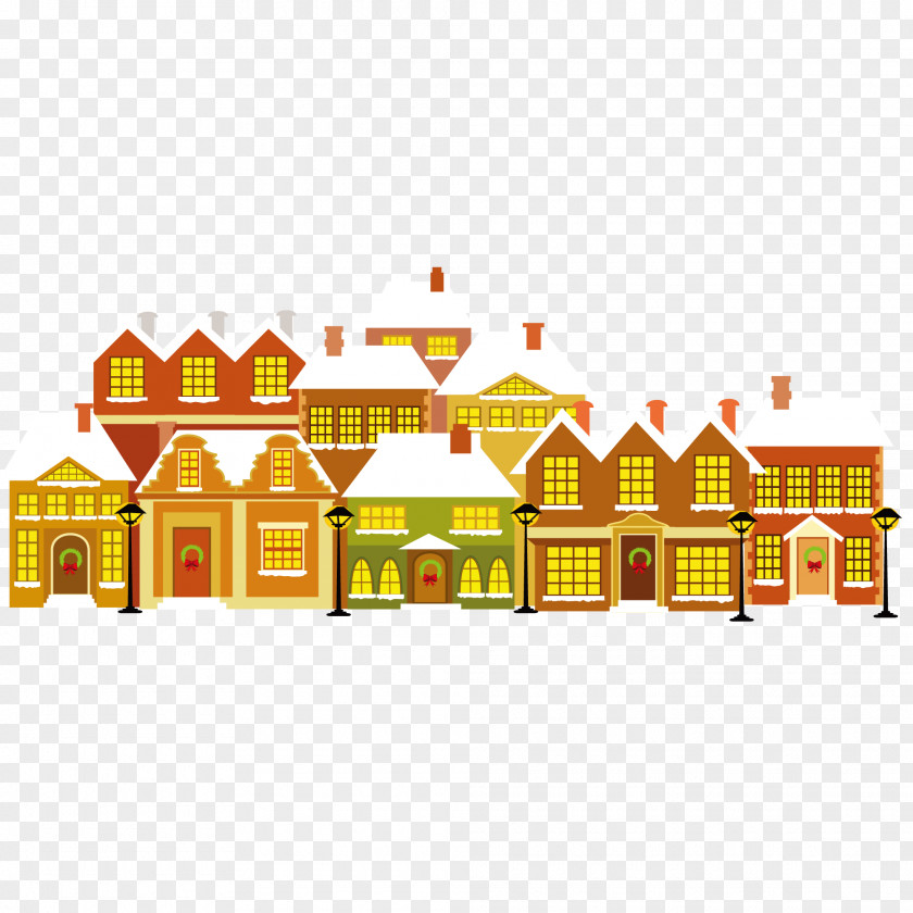A Row Of Houses Cartoon House Christmas PNG