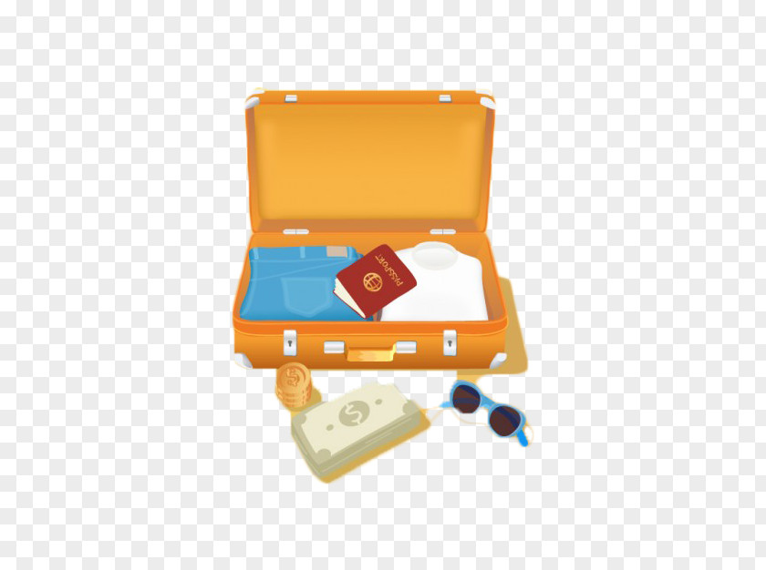 Yellow Open Luggage Baggage Suitcase Travel Euclidean Vector PNG