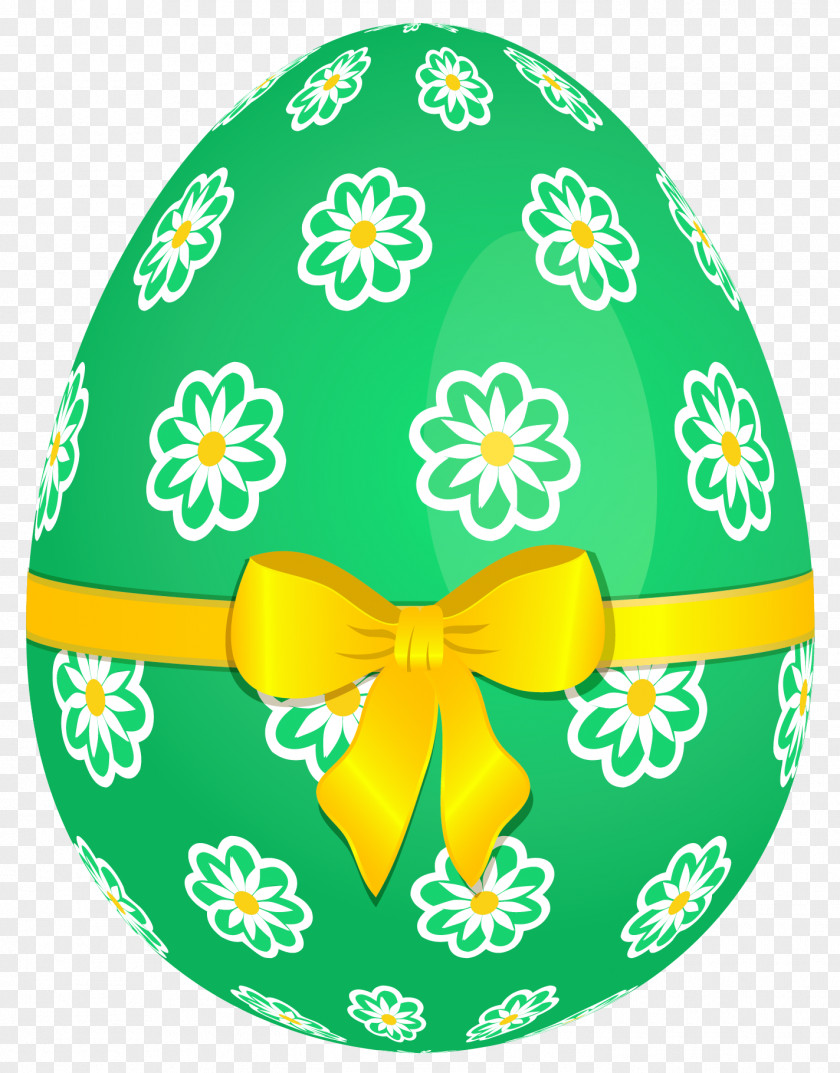 Green Easter Egg With Flowers And Yellow Bow Picture PNG