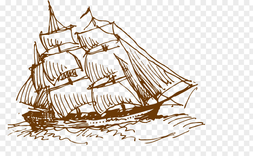 Vector Sailing Brigantine Ship Sail Illustration PNG