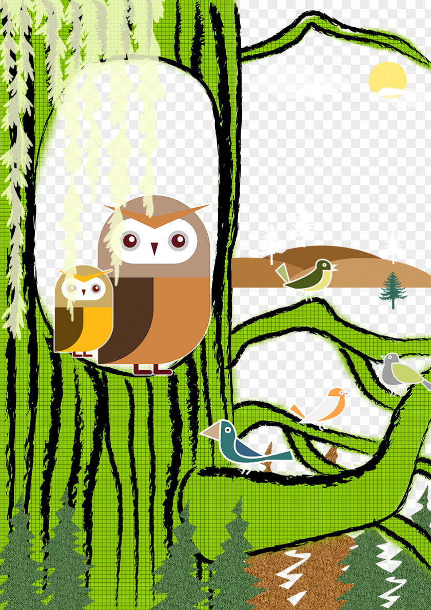 Owl Tree Holes Bird Illustration PNG