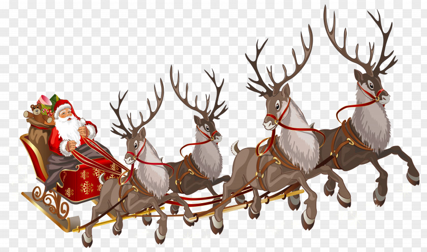 Santa Claus With Sleigh PNG Clipart Image Claus's Reindeer Rudolph PNG