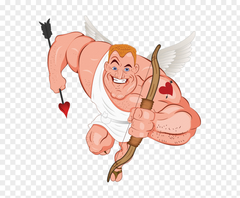 Robust Man Cupid Valentines Day Heart Illustration PNG