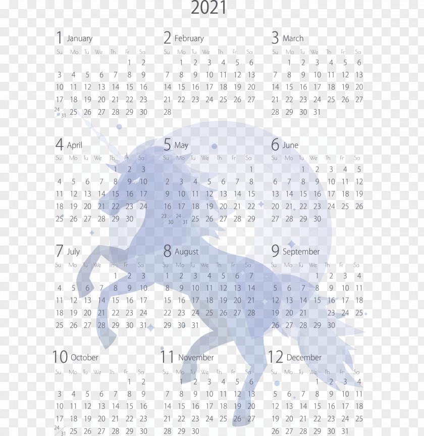 2021 Yearly Calendar Printable Template PNG