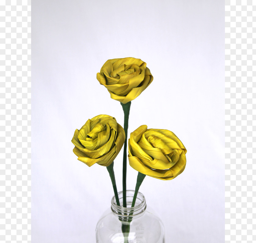 Rose Vase Cut Flowers Yellow Green PNG