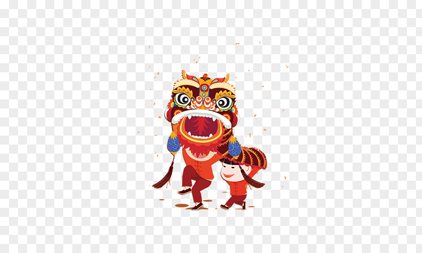 Cartoon Hand Painted Lion Dance Dragon Chinese New Year PNG