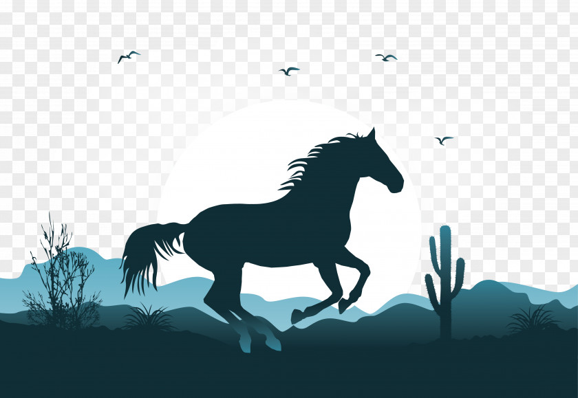 Vector Illustration Mustang Scene Wild Horse Gait PNG