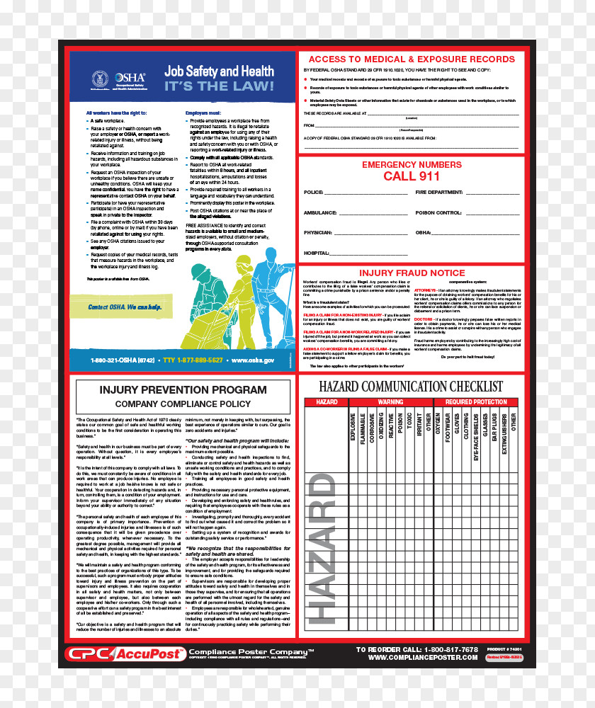 Occupational Safety And Health Administration Poster United States Labor Law Federal Government Of The PNG