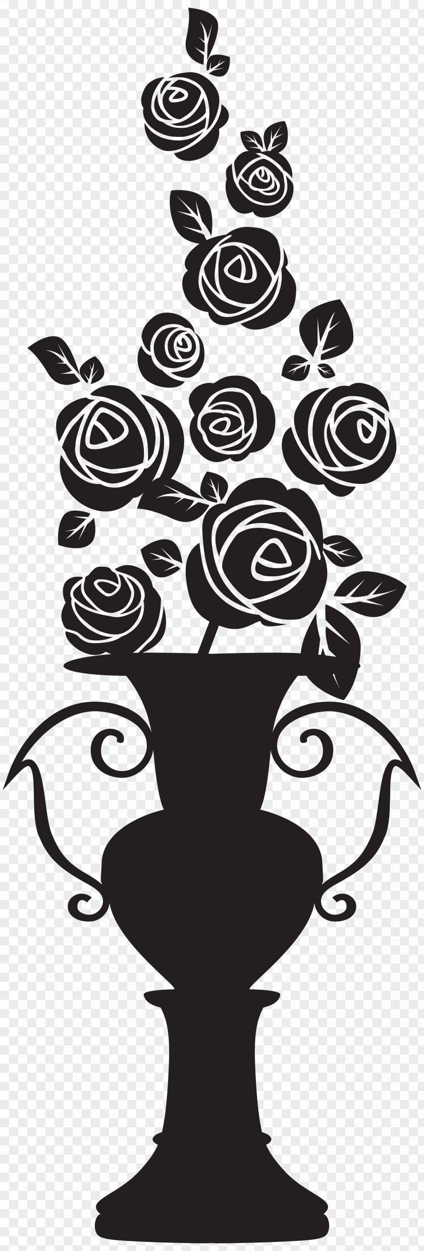 Vase With Roses Silhouette Clip Art Image Drawing PNG