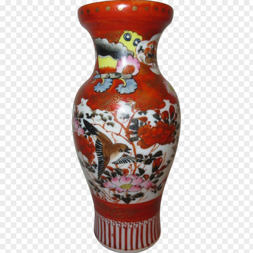 Hand Painted Japan Vase Ceramic Porcelain Kutani Ware PNG