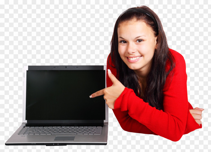 Laptop PNG Laptop, Young Girl With Transparent, woman showing turn off laptop clipart PNG
