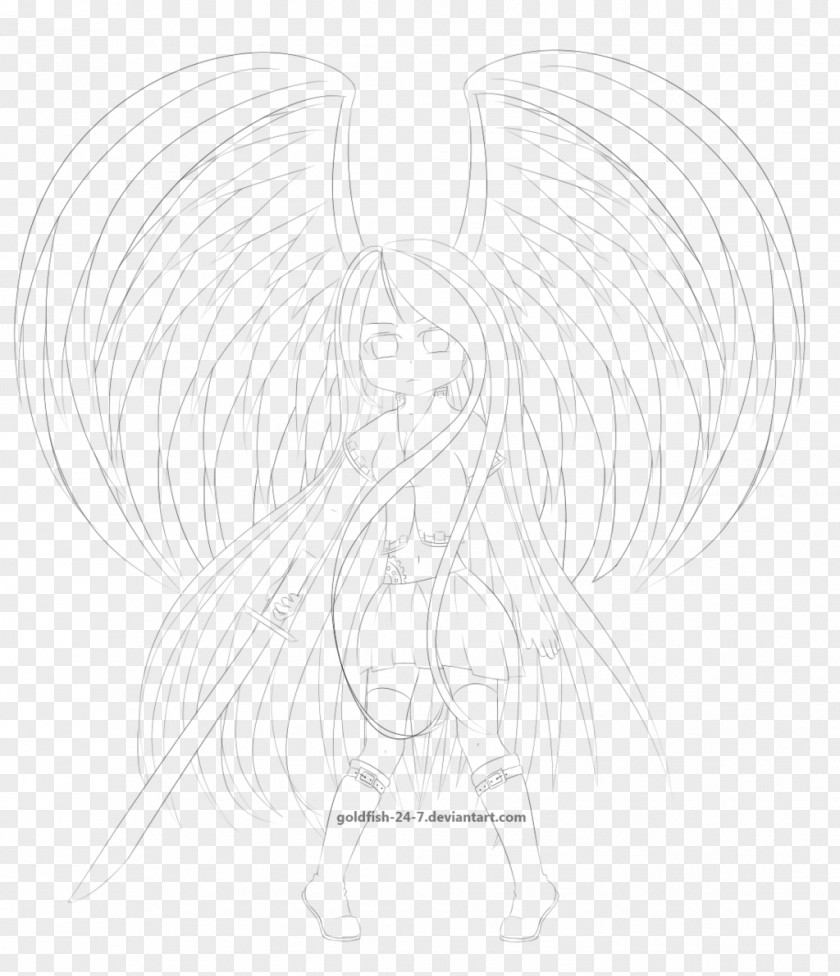 Angel Wings Line Art White Cartoon Sketch PNG