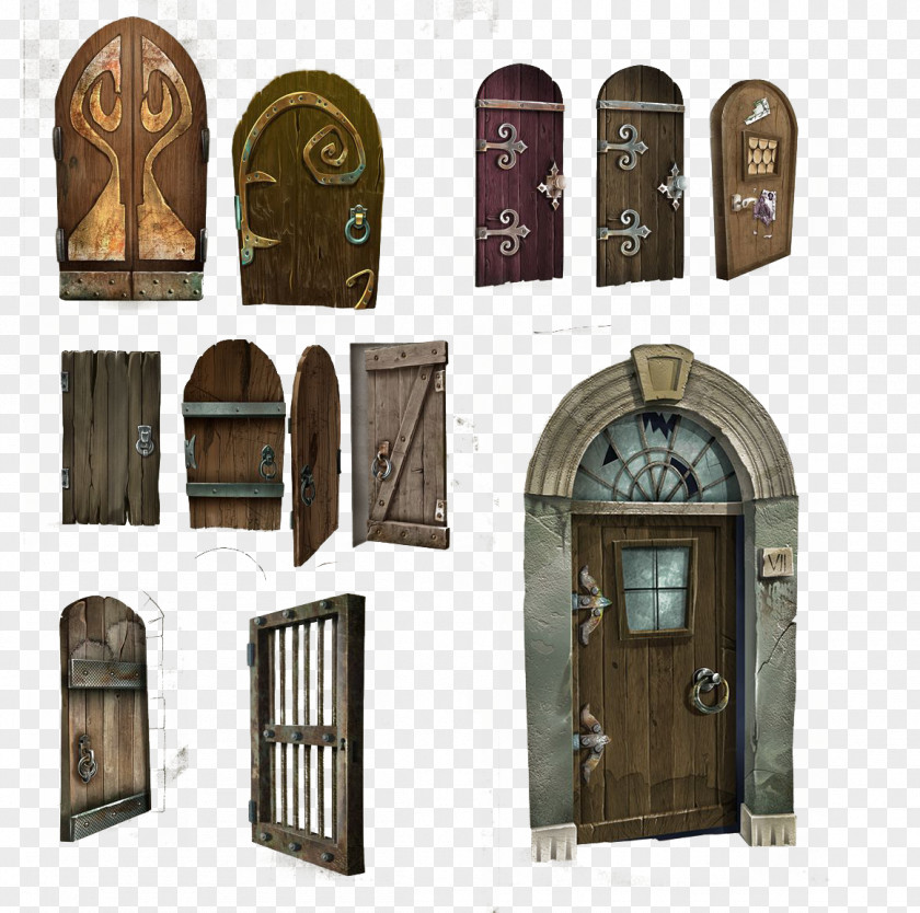 Hand-painted Wooden Doors Game Facade Door PNG