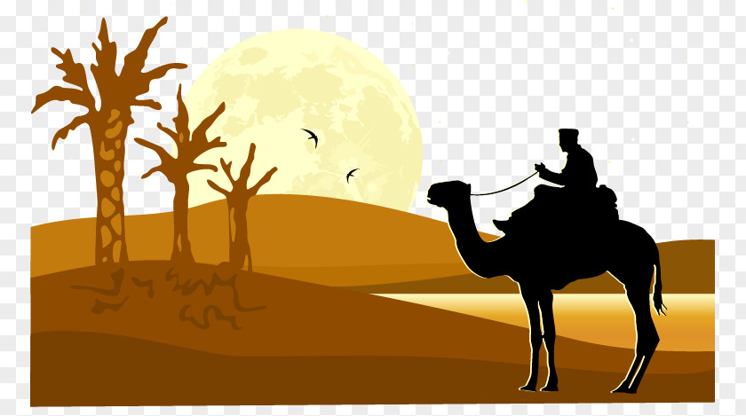 Hand-painted Abstract Pattern Desert Camel Silhouette Illustration PNG