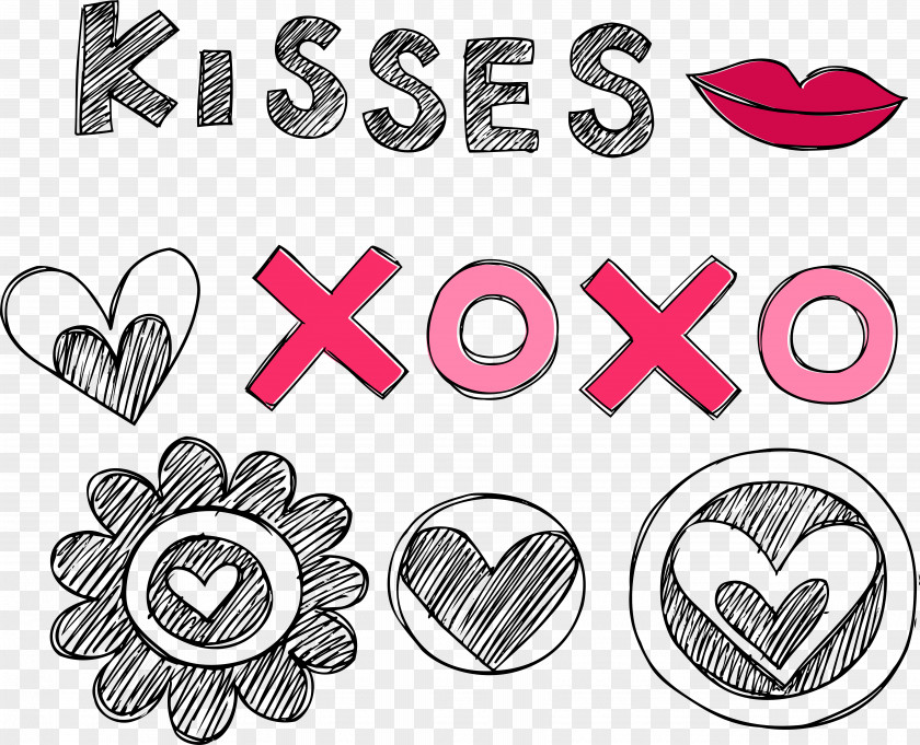 A Variety Of Decorative Elements Love Paper Kiss PNG