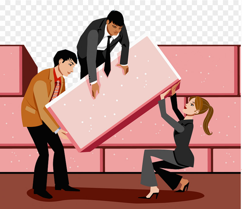 Vector Illustration To Move Brick Business People Wall PNG