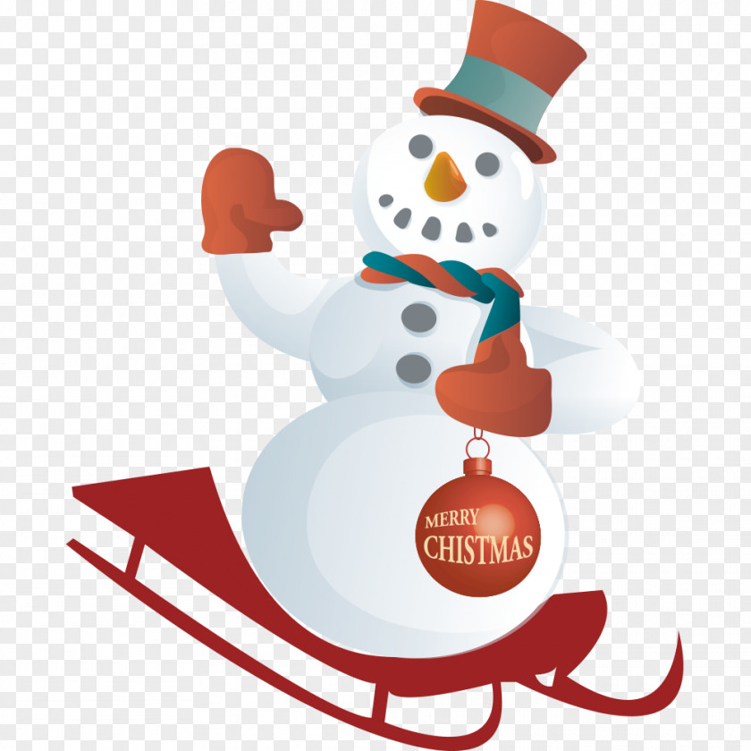 Red Glide Snowman Santa Claus Christmas Clip Art PNG