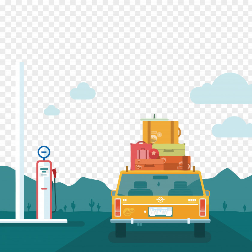 Travel Weekend Time Car Flat Design Illustration PNG