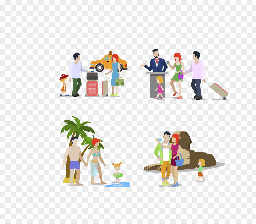 Vector Color Four Groups Play Family Vacation Cartoon Royalty-free Illustration PNG
