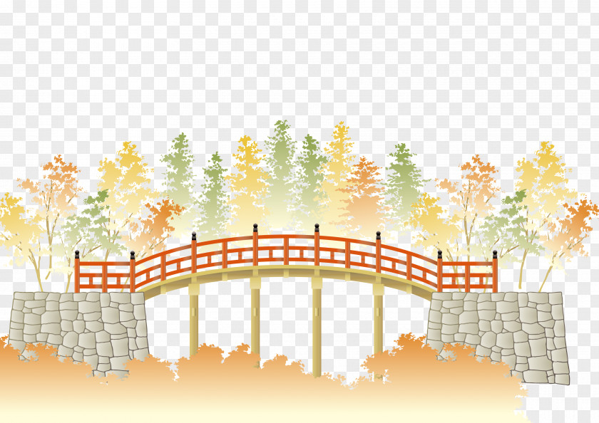 Vector Japanese Landscape Bridge Download Illustration PNG