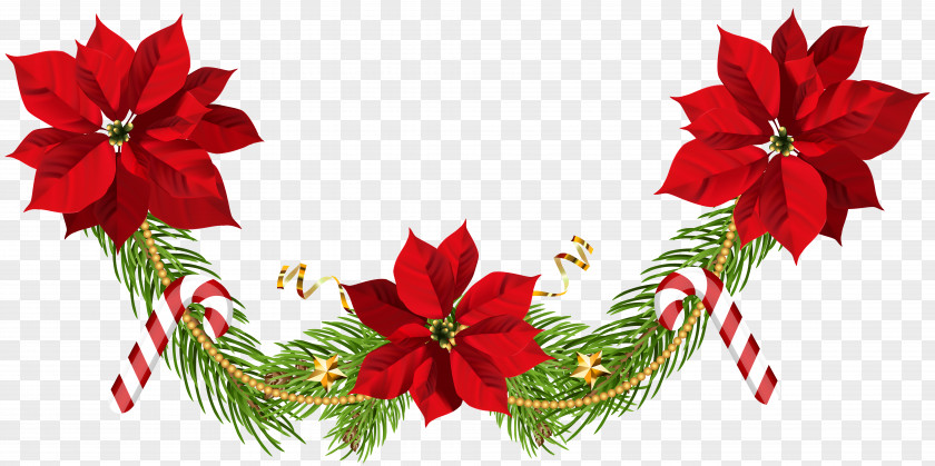 Flower Garland Poinsettia Christmas Clip Art PNG