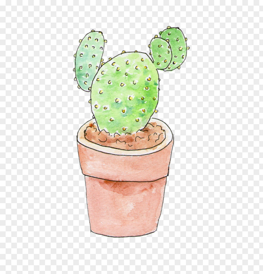 Potted Cactus Cactaceae Flowerpot Watercolor Painting Clip Art PNG