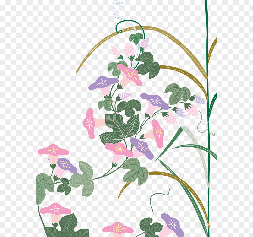Hand-painted Cartoon Trumpet Flower Vines Shading Obscure Morning Glory PNG