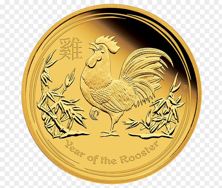Chinese Year Of The Rooster Wind Perth Mint Lunar Series Gold Coin PNG