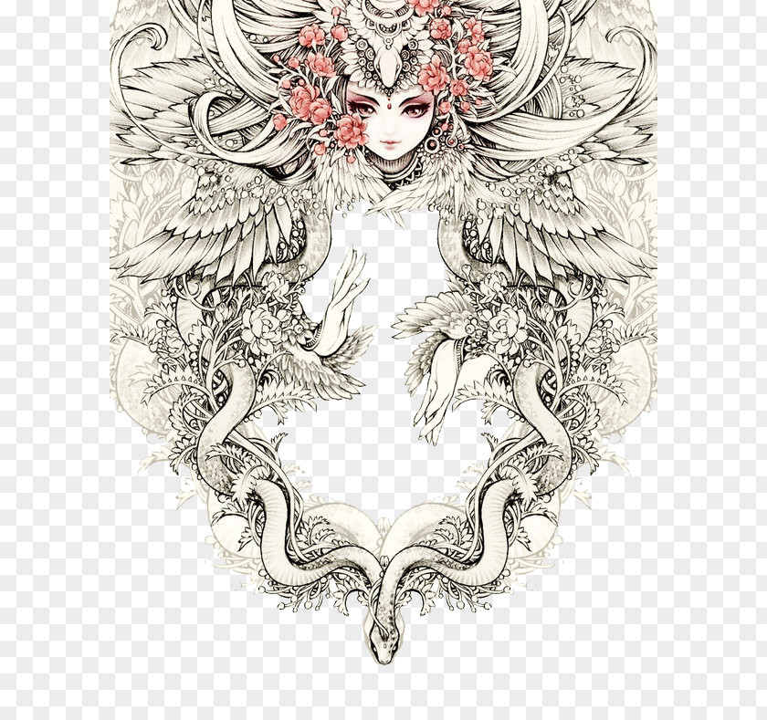 Goddess Of Magic Pattern Painting Drawing Line Art Illustration PNG
