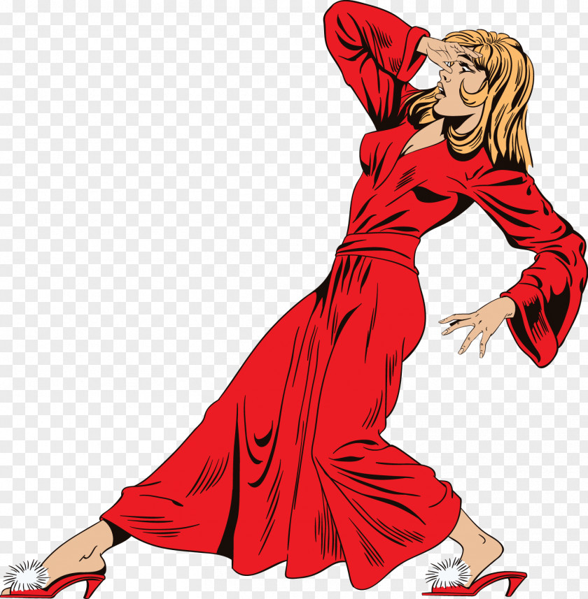 A Woman Wearing Red Skirt Dress Clip Art PNG