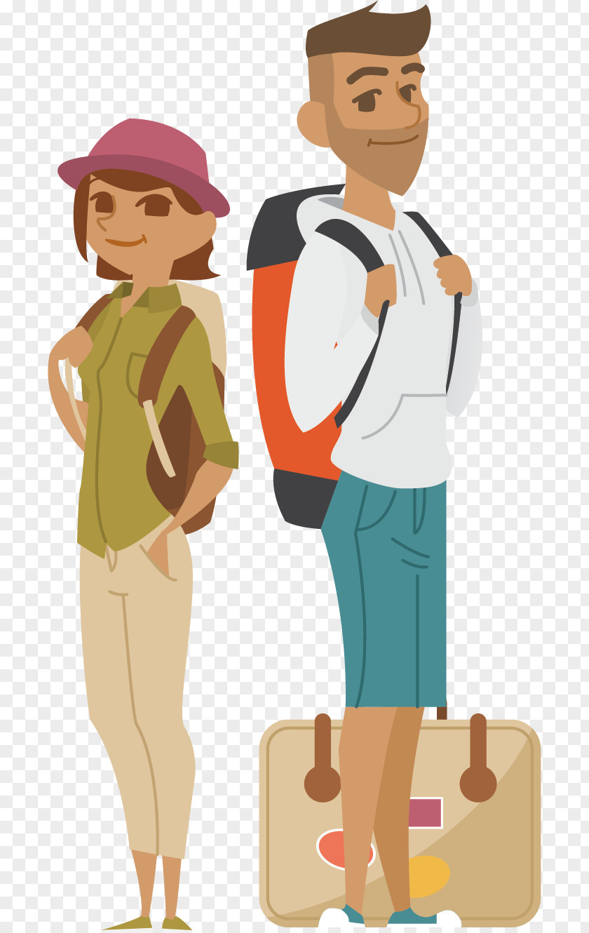 Happy Couple Backpack Posters Element Tourism Travel Illustration PNG