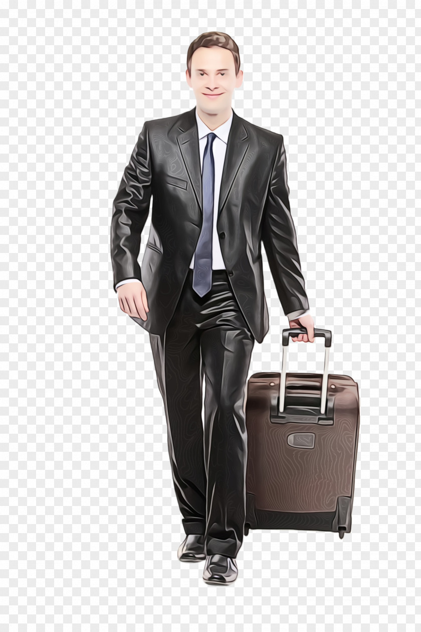 Gentleman Standing Suit Briefcase Clothing Baggage Formal Wear PNG