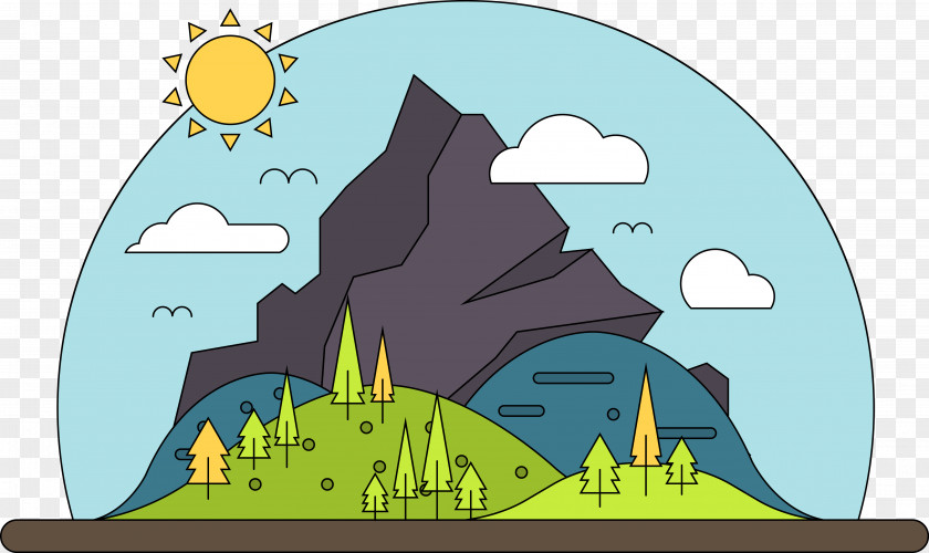 Vector Cartoon Mountain Landscape PNG