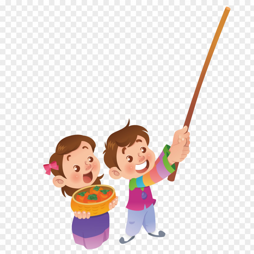 The Child Holding Fruit Basket Cartoon Illustration PNG