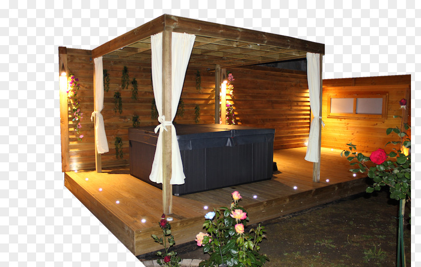 Wood Hot Tub Roof Pergola Deck Terrace PNG