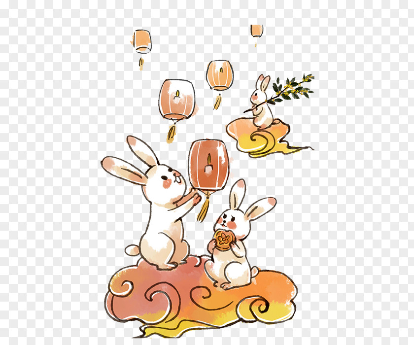 Mid Autumn Cartoon Rabbit Mooncake Mid-Autumn Festival Moon Illustration PNG