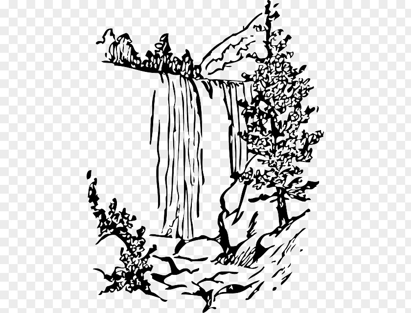 Natureblackandwhite Drawing Cartoon Waterfall Clip Art PNG